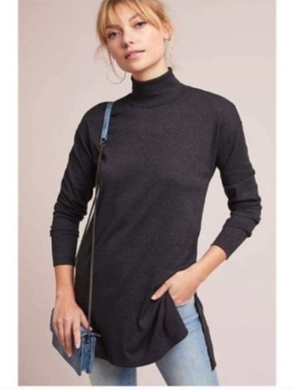 Anthro Vanessa Virginia Shining Turtleneck Tunic Top L